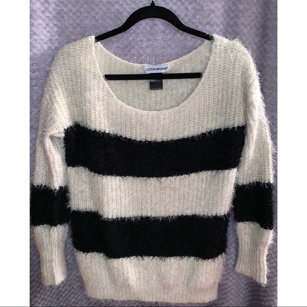 Black and off-white fuzzy sweater